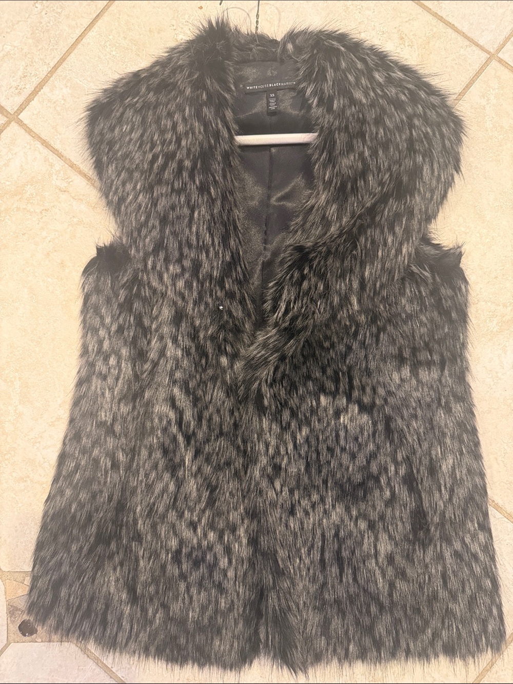 White House Black Market Black & Gray Faux Fur Vest